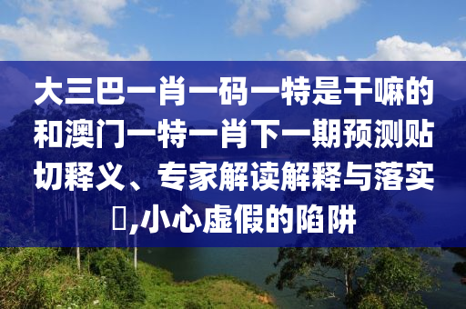 大三巴一肖一碼一特是干嘛的和澳門一特一肖下一期預(yù)測貼切釋義、專家解讀解釋與落實?,小心虛假的陷阱