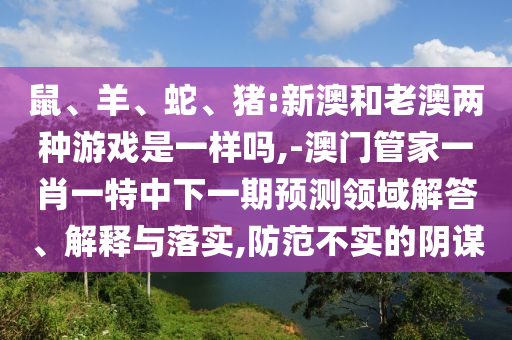 鼠、羊、蛇、豬:新澳和老澳兩種游戲是一樣嗎,-澳門管家一肖一特中下一期預(yù)測領(lǐng)域解答、解釋與落實,防范不實的陰謀