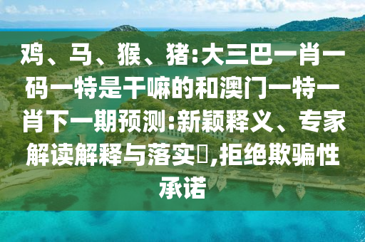 雞、馬、猴、豬:大三巴一肖一碼一特是干嘛的和澳門一特一肖下一期預(yù)測:新穎釋義、專家解讀解釋與落實?,拒絕欺騙性承諾